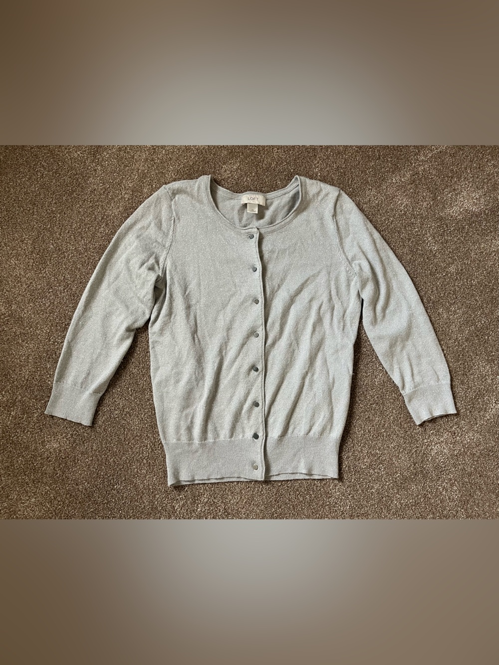 LOFT Gray Button-Front 3/4 length Cardigan